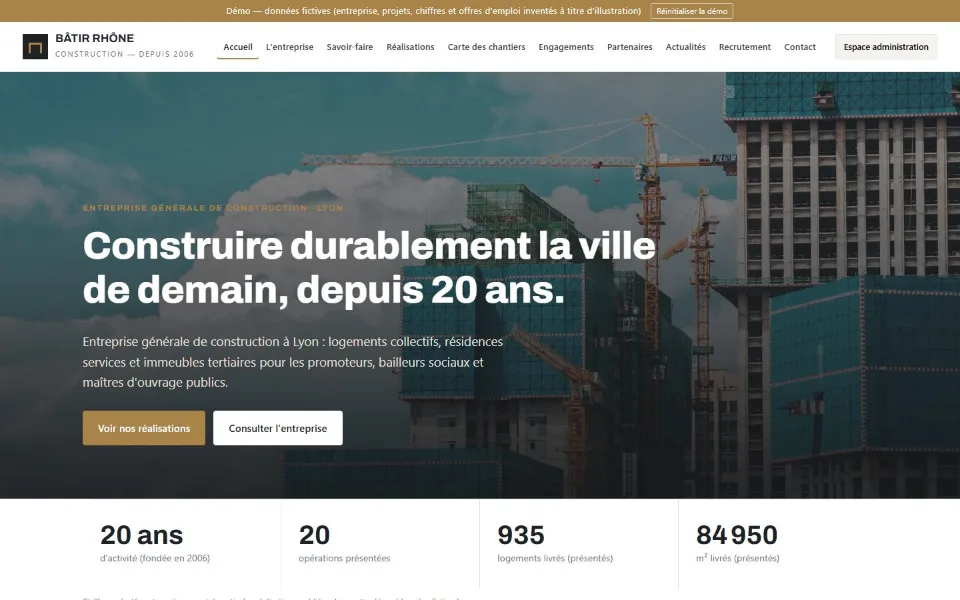 Site d'une entreprise générale de construction