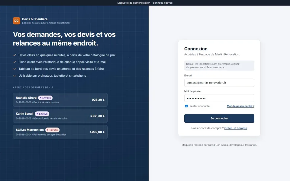 Logiciel de devis et de suivi de chantiers pour artisans